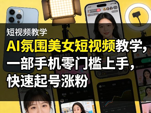 AI氛围美女短视频教学,一部手机零门槛上手,快速起号涨粉-亮剑学堂